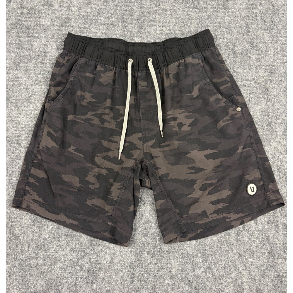 Vuori Banks Shorts Mens Small Charcoal Camo Athletic Training Swim Trunks 7.5"